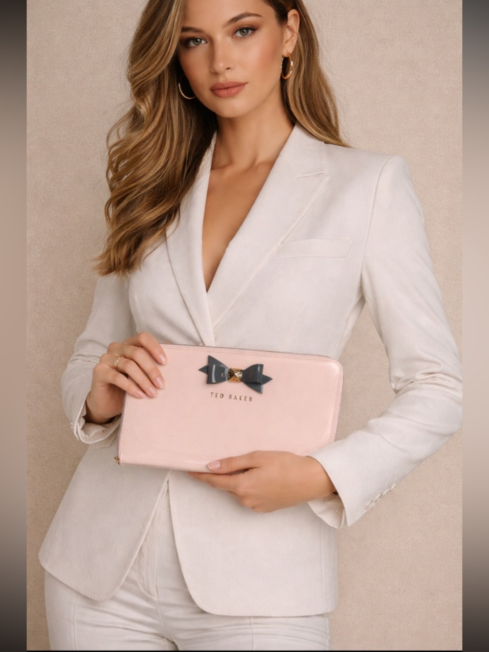 Ted Baker Pink Patent Zip Clutch W Bow L New